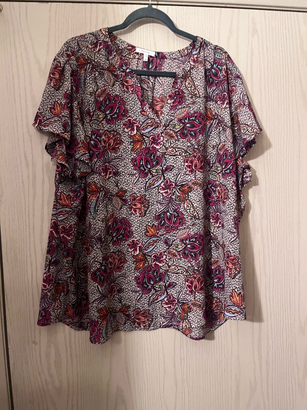 Maurices Women’s Floral Print Short Sleeve Blouse - Pink Multi
